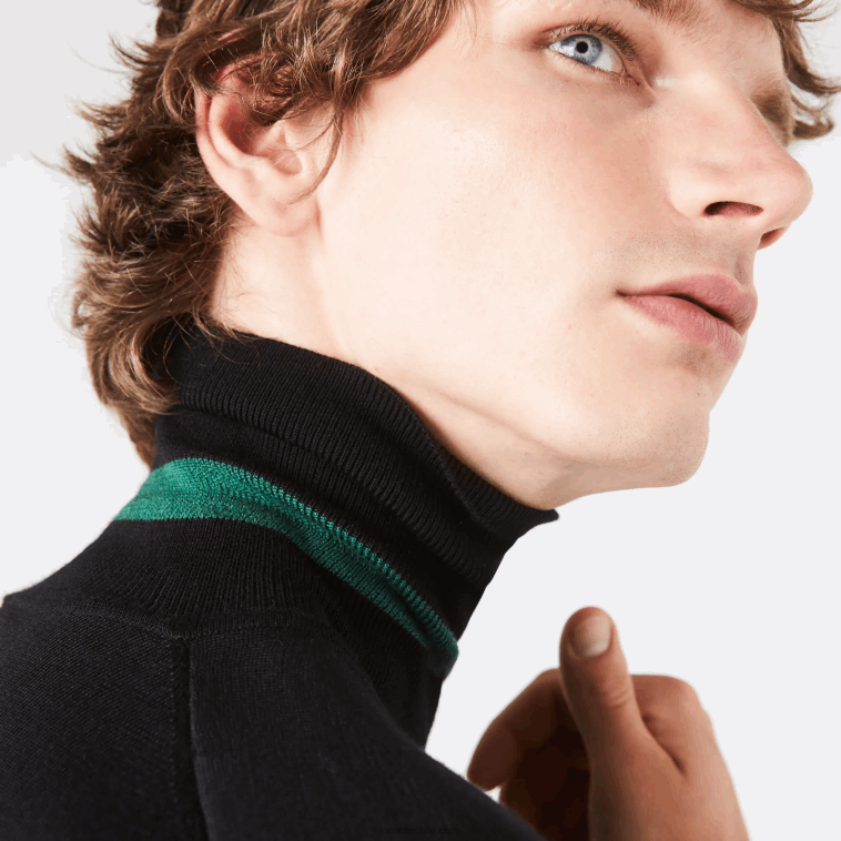 hombres Lacoste negro 031 suéter de lana merino con cuello alto N6XZ21591
