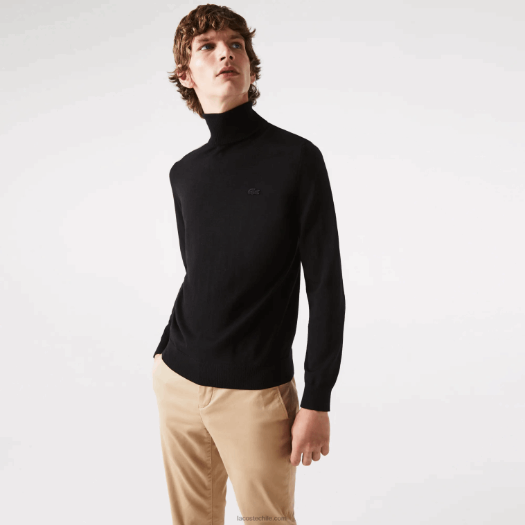 hombres Lacoste negro 031 suéter de lana merino con cuello alto N6XZ21591