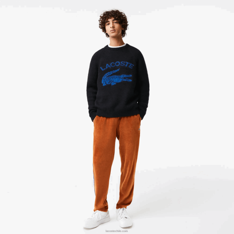 hombres Lacoste negro azul 985 jersey de alpaca en mezcla de cocodrilo en contraste con la marca N6XZ21464