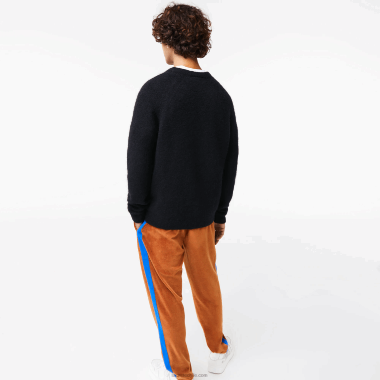 hombres Lacoste negro azul 985 jersey de alpaca en mezcla de cocodrilo en contraste con la marca N6XZ21464