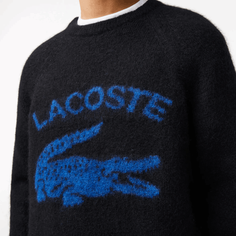 hombres Lacoste negro azul 985 jersey de alpaca en mezcla de cocodrilo en contraste con la marca N6XZ21464