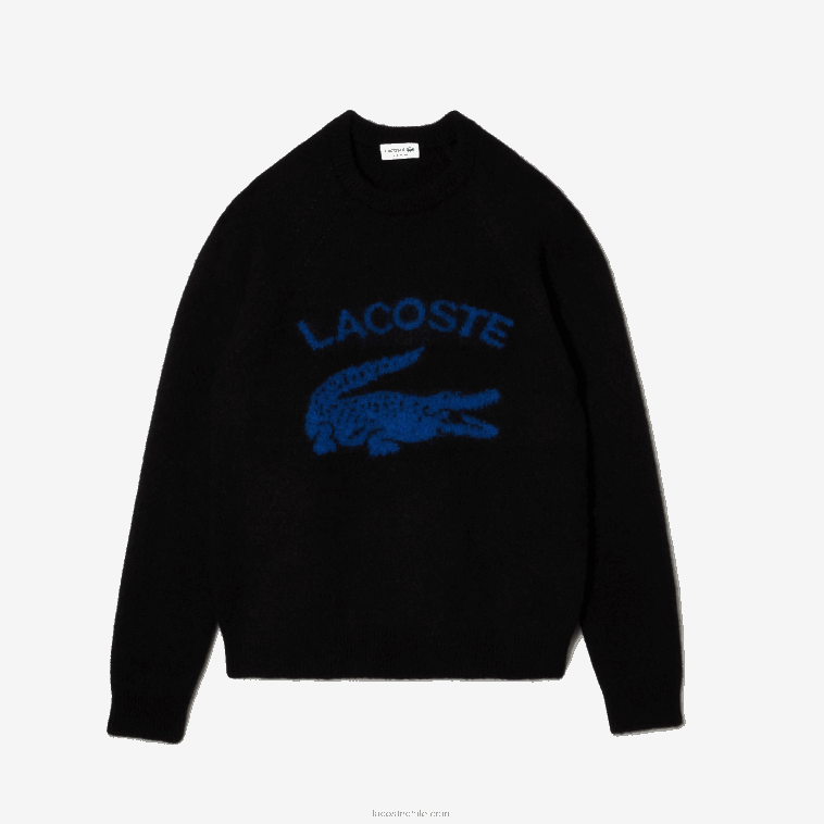 hombres Lacoste negro azul 985 jersey de alpaca en mezcla de cocodrilo en contraste con la marca N6XZ21464