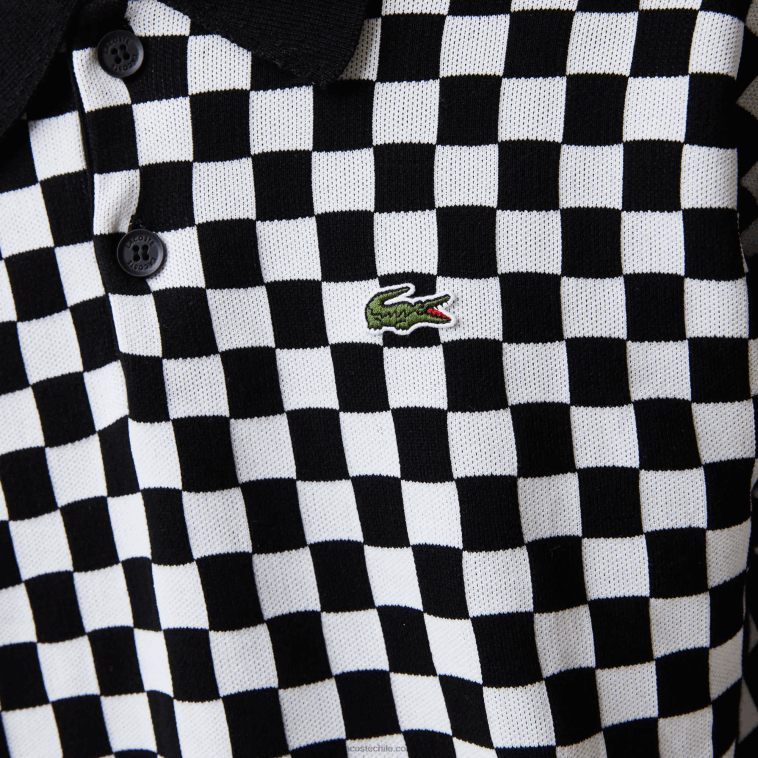 hombres Lacoste negro blanco 9m0 suéter de cuadros Heritage de corte holgado N6XZ21590