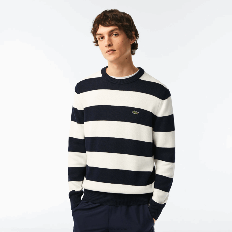 hombres Lacoste negro/blanco hhh jersey de punto de algodón orgánico a rayas N6XZ2439