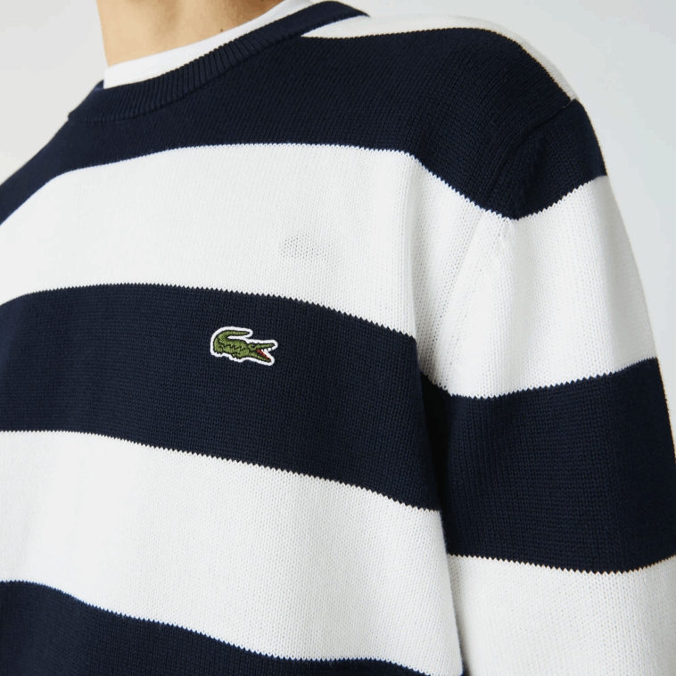 hombres Lacoste negro/blanco hhh jersey de punto de algodón orgánico a rayas N6XZ2439