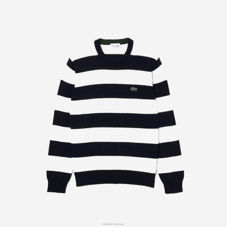 hombres Lacoste negro/blanco hhh jersey de punto de algodón orgánico a rayas N6XZ2439