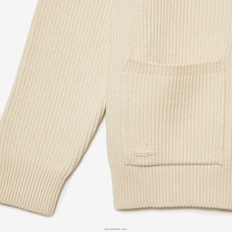 hombres Lacoste xfj blanco cárdigan de algodón orgánico con cuello de pico N6XZ2492