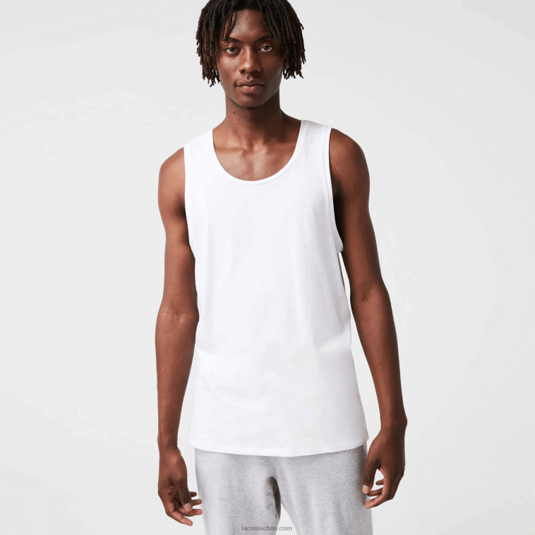 hombres Lacoste blanco 001 camiseta de tirantes de algodón pack de 3 N6XZ21360