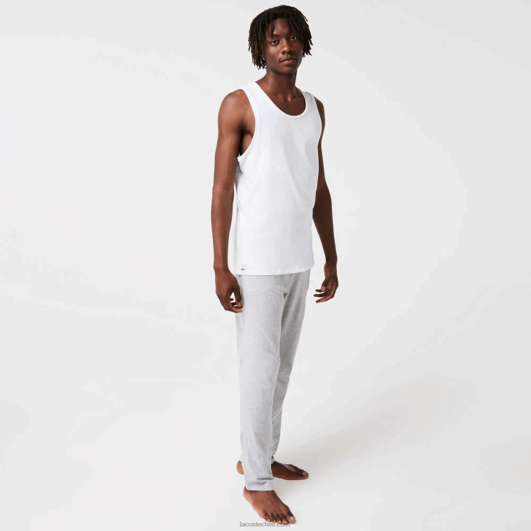 hombres Lacoste blanco 001 camiseta de tirantes de algodón pack de 3 N6XZ21360