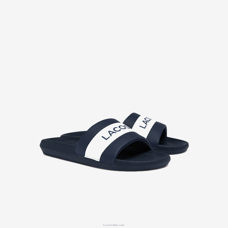 hombres Lacoste azul marino y blanco 092 chanclas de tejido de cocodrilo con logo N6XZ21775