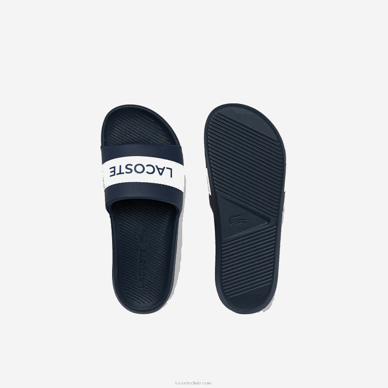 hombres Lacoste azul marino y blanco 092 chanclas de tejido de cocodrilo con logo N6XZ21775