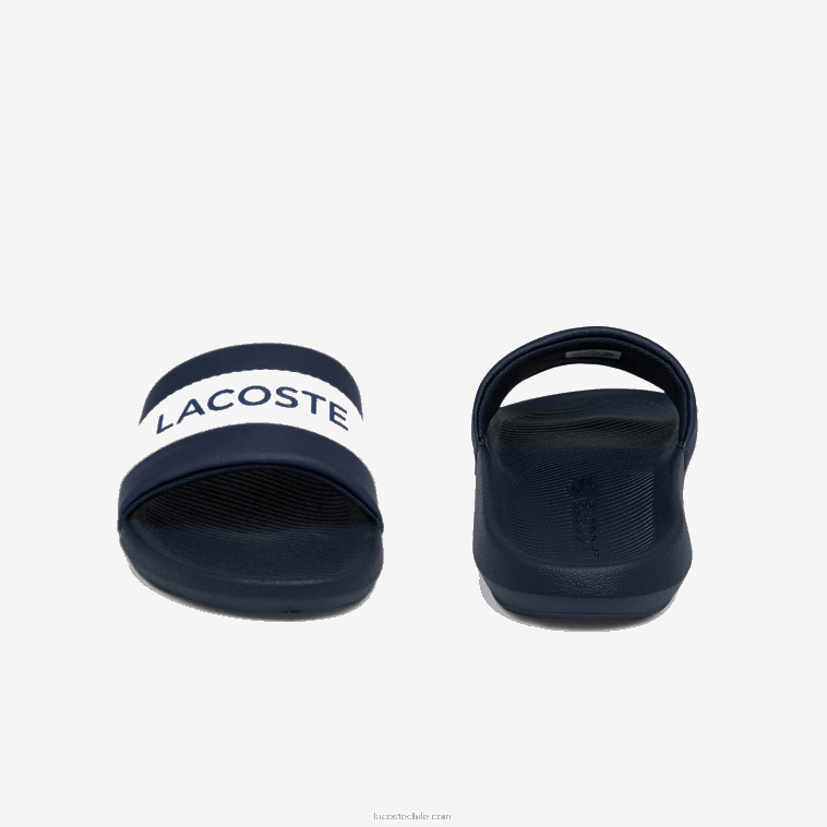 hombres Lacoste azul marino y blanco 092 chanclas de tejido de cocodrilo con logo N6XZ21775