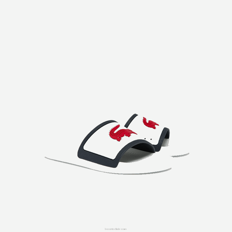 hombres Lacoste blanco/azul marino y rojo 407 chanclas sintéticas con correa de caucho de cocodrilo N6XZ21849