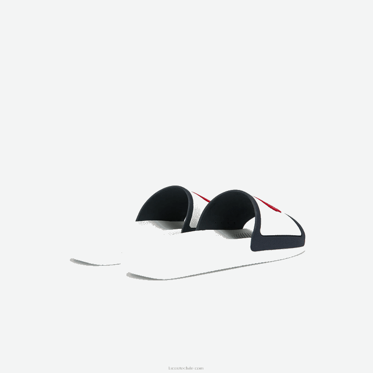 hombres Lacoste blanco/azul marino y rojo 407 chanclas sintéticas con correa de caucho de cocodrilo N6XZ21849