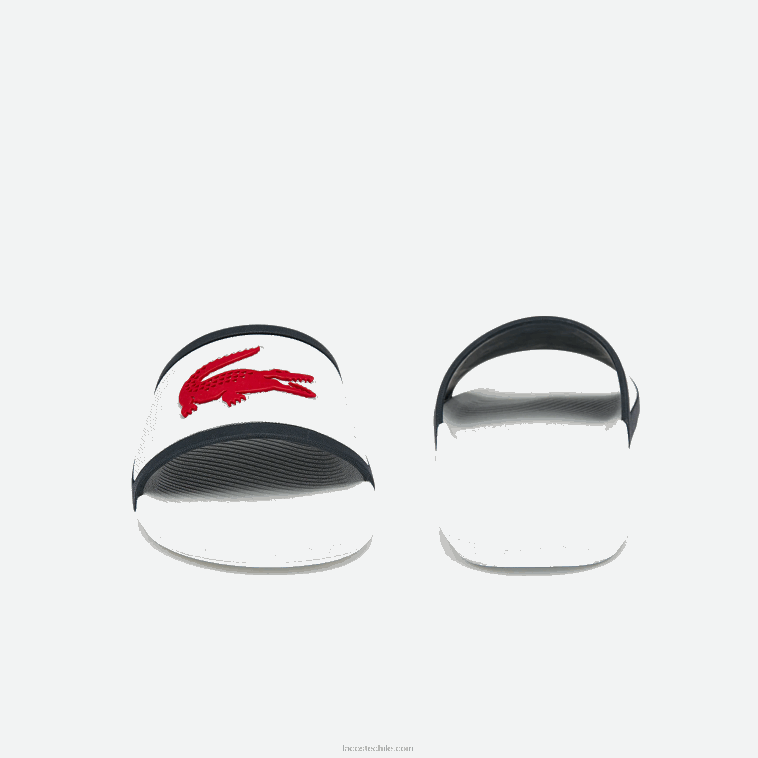 hombres Lacoste blanco/azul marino y rojo 407 chanclas sintéticas con correa de caucho de cocodrilo N6XZ21849
