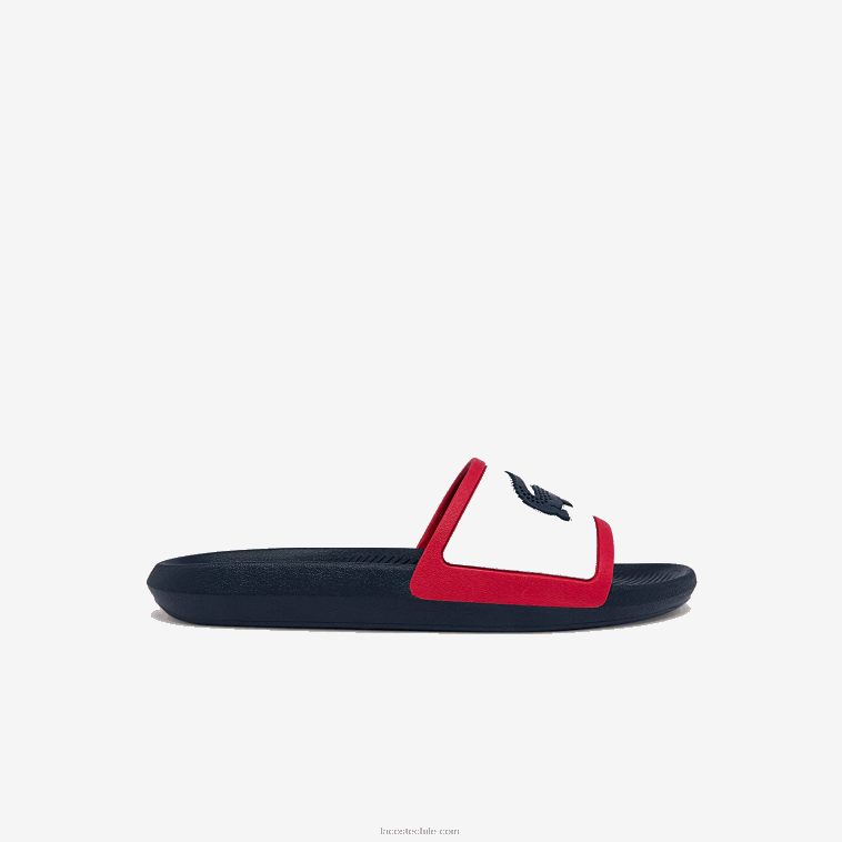 hombres Lacoste blanco/azul marino y rojo 407 chanclas tricolor de goma croco N6XZ21896 hombres Lacoste blanco/azul marino y rojo 407 chanclas tricolor de goma croco N6XZ21896