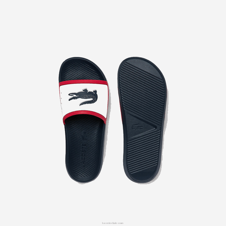 hombres Lacoste blanco/azul marino y rojo 407 chanclas tricolor de goma croco N6XZ21896