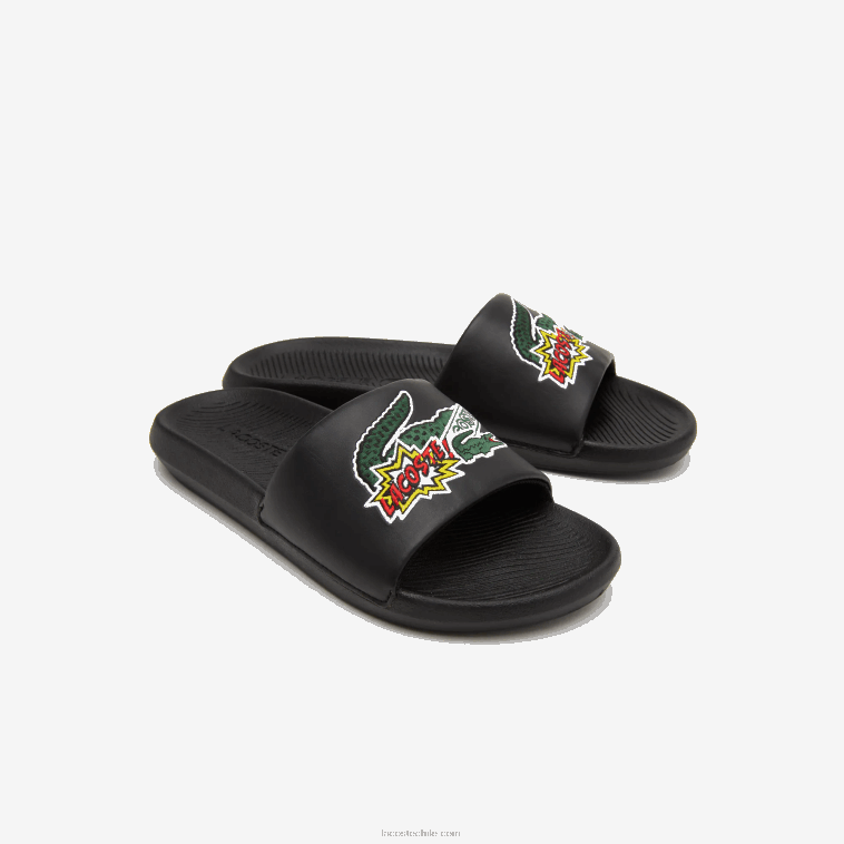 hombres Lacoste negro 02h chanclas sintéticas de cocodrilo N6XZ21761