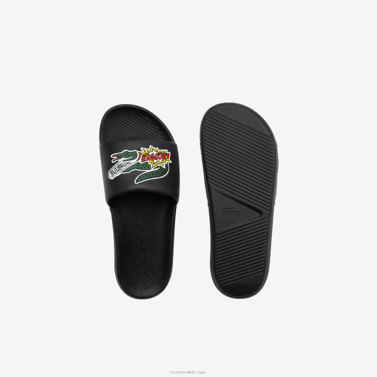 hombres Lacoste negro 02h chanclas sintéticas de cocodrilo N6XZ21761