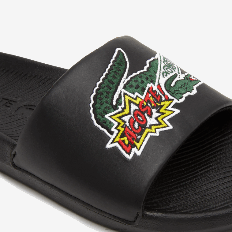 hombres Lacoste negro 02h chanclas sintéticas de cocodrilo N6XZ21761