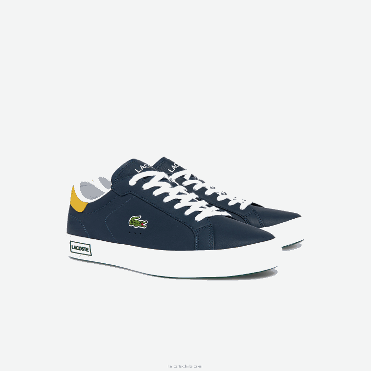 hombres Lacoste amarillo marino 2m3 tenis powercourt con detalles de cuero N6XZ21884