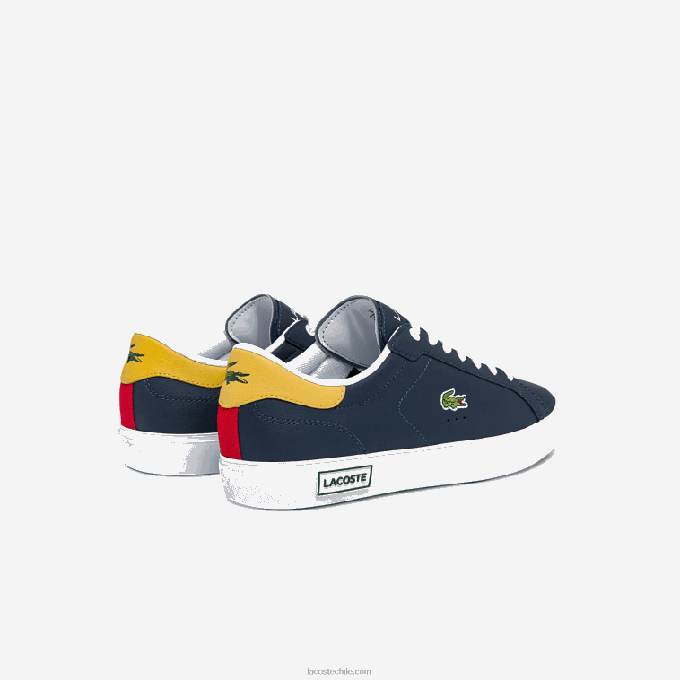 hombres Lacoste amarillo marino 2m3 tenis powercourt con detalles de cuero N6XZ21884
