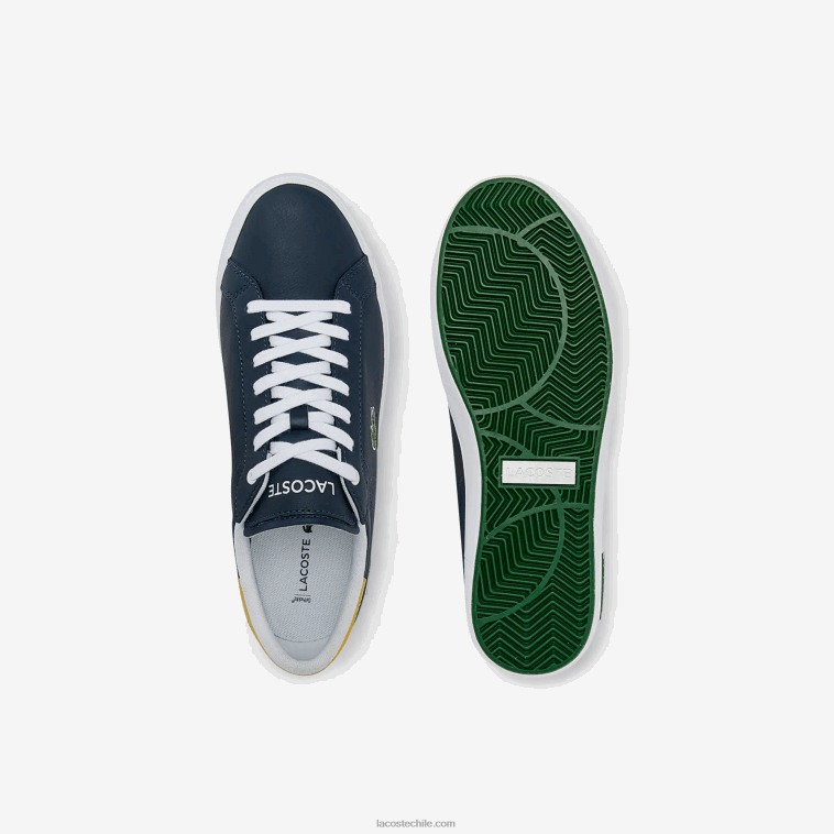 hombres Lacoste amarillo marino 2m3 tenis powercourt con detalles de cuero N6XZ21884