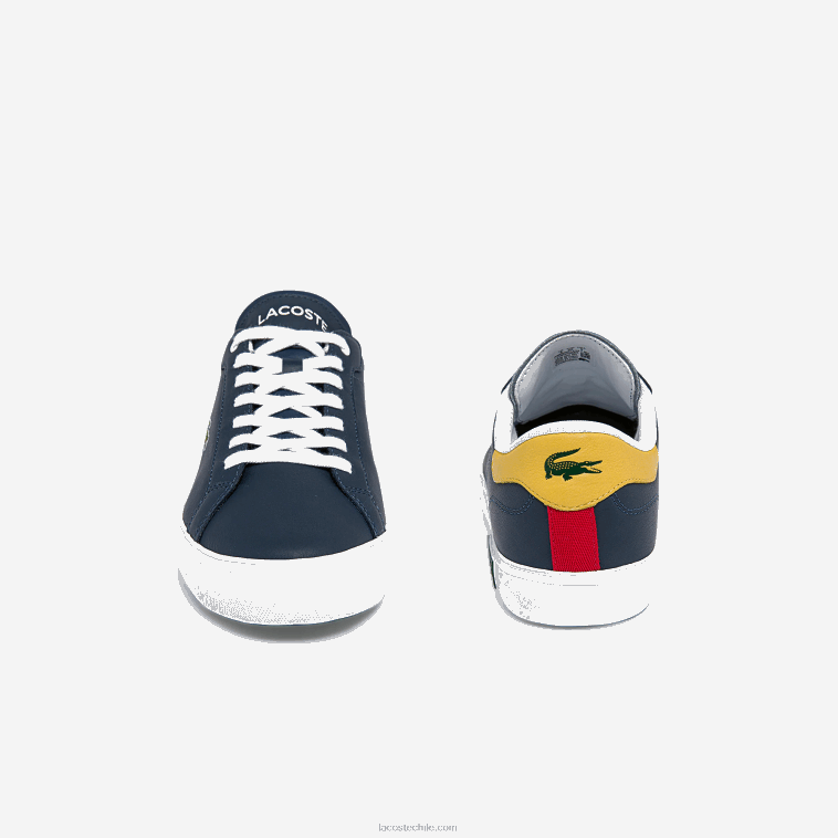 hombres Lacoste amarillo marino 2m3 tenis powercourt con detalles de cuero N6XZ21884
