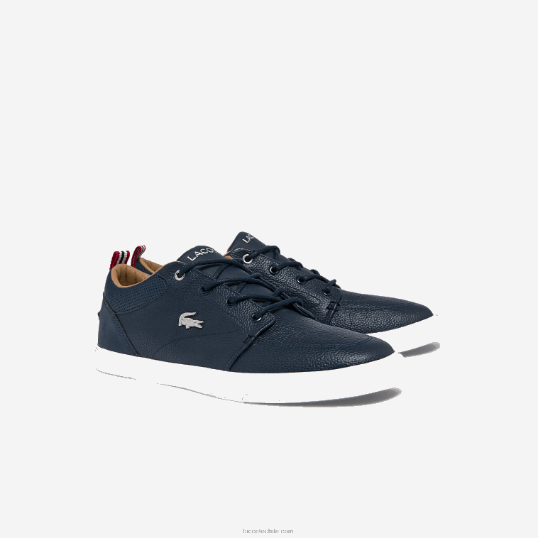hombres Lacoste azul marino y blanco 092 tenis bayliss de cuero con perforaciones en el cuello N6XZ21757