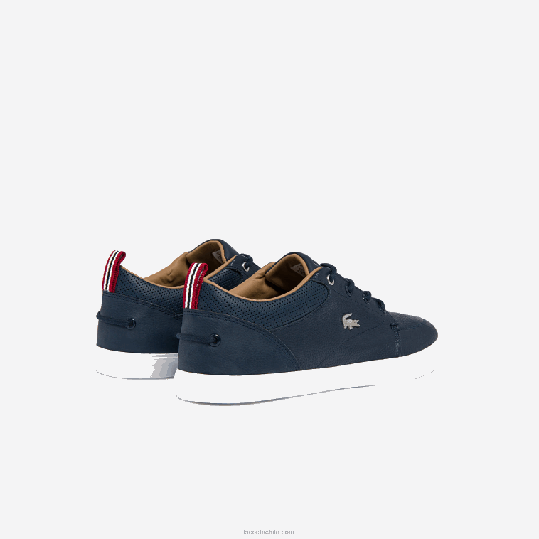 hombres Lacoste azul marino y blanco 092 tenis bayliss de cuero con perforaciones en el cuello N6XZ21757