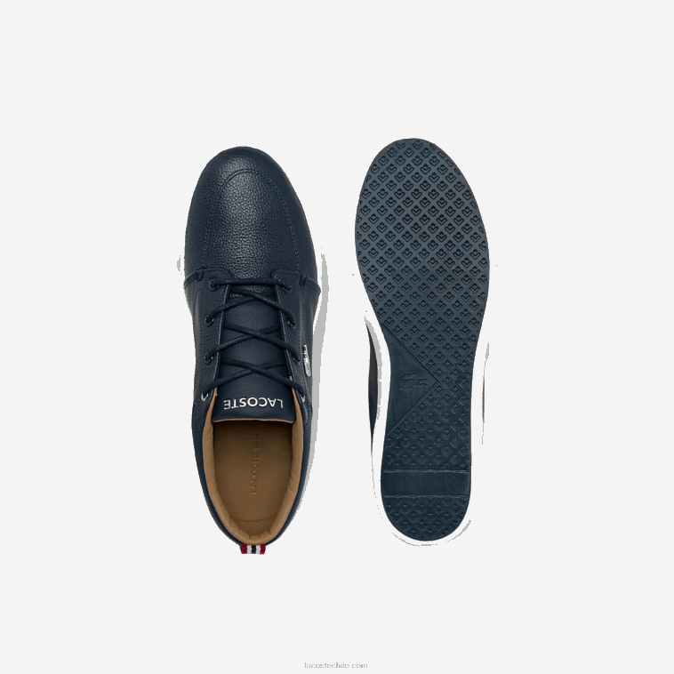 hombres Lacoste azul marino y blanco 092 tenis bayliss de cuero con perforaciones en el cuello N6XZ21757