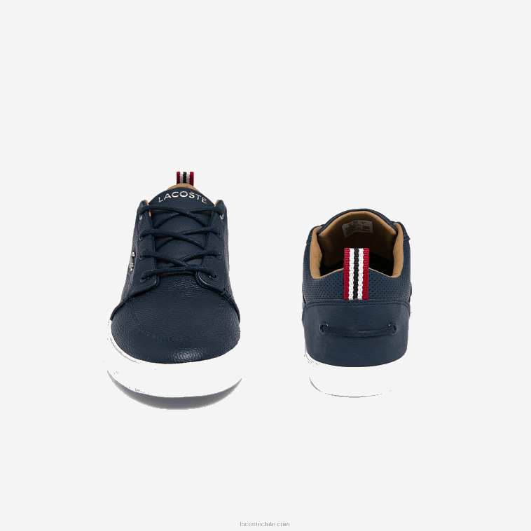 hombres Lacoste azul marino y blanco 092 tenis bayliss de cuero con perforaciones en el cuello N6XZ21757