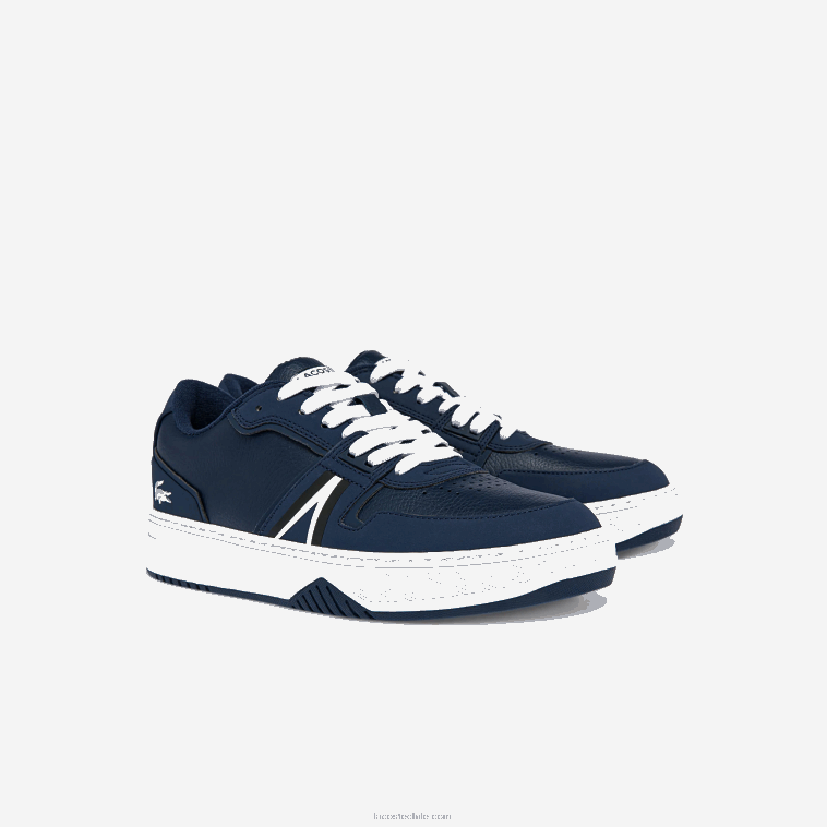 hombres Lacoste azul marino y blanco 092 zapatillas l001 de piel con detalles pop N6XZ21829