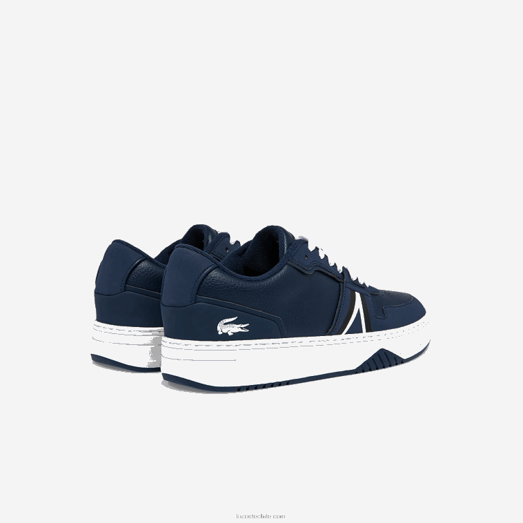 hombres Lacoste azul marino y blanco 092 zapatillas l001 de piel con detalles pop N6XZ21829