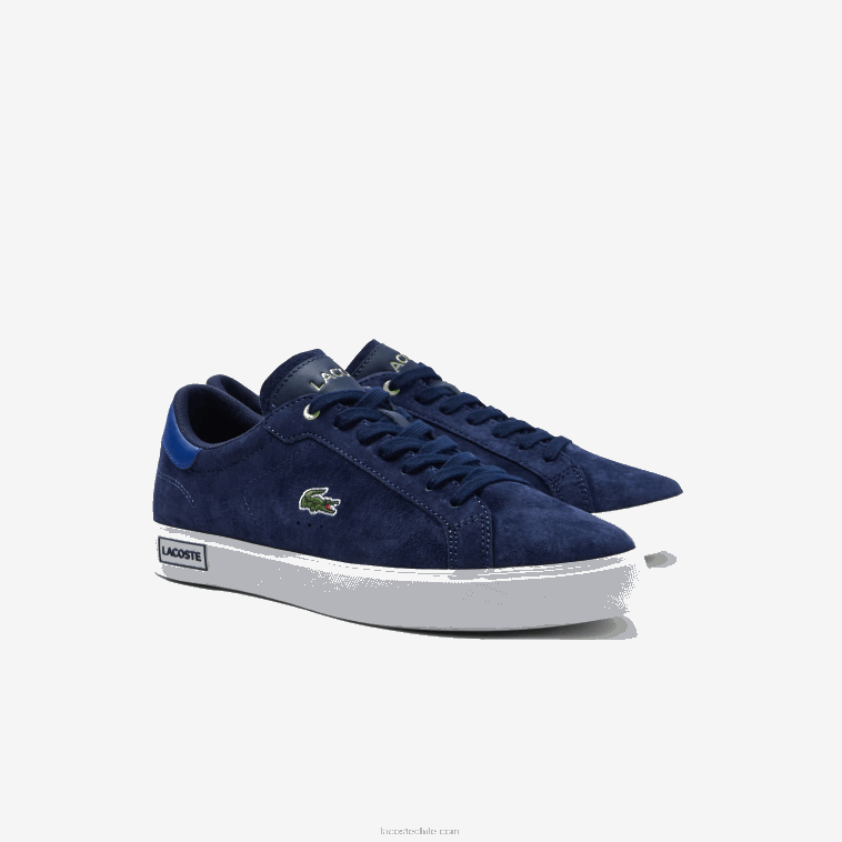 hombres Lacoste azul marino y blanco roto j18 zapatillas powercourt de piel en contraste de color N6XZ21900