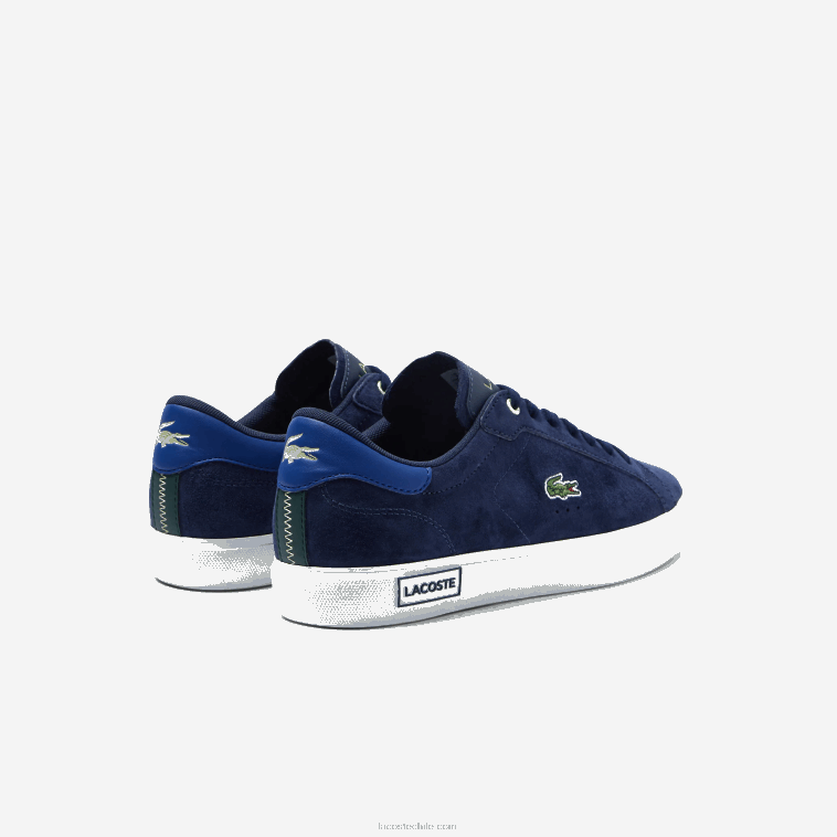 hombres Lacoste azul marino y blanco roto j18 zapatillas powercourt de piel en contraste de color N6XZ21900