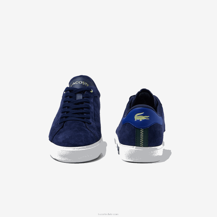 hombres Lacoste azul marino y blanco roto j18 zapatillas powercourt de piel en contraste de color N6XZ21900