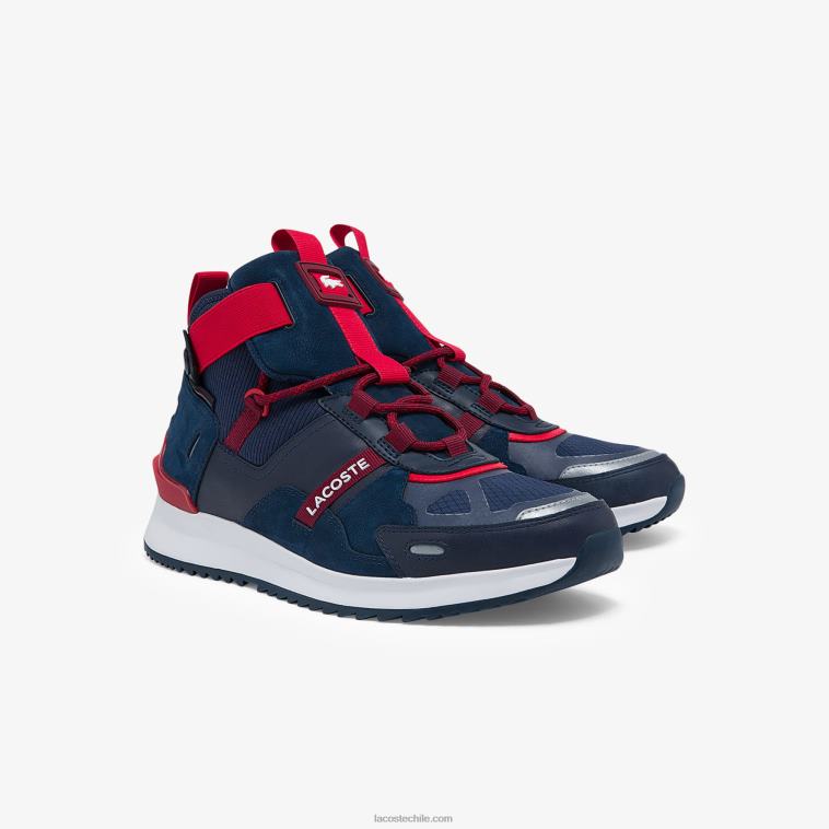 hombres Lacoste azul marino y rojo 144 zapatillas run breaker de tejido y piel N6XZ21837