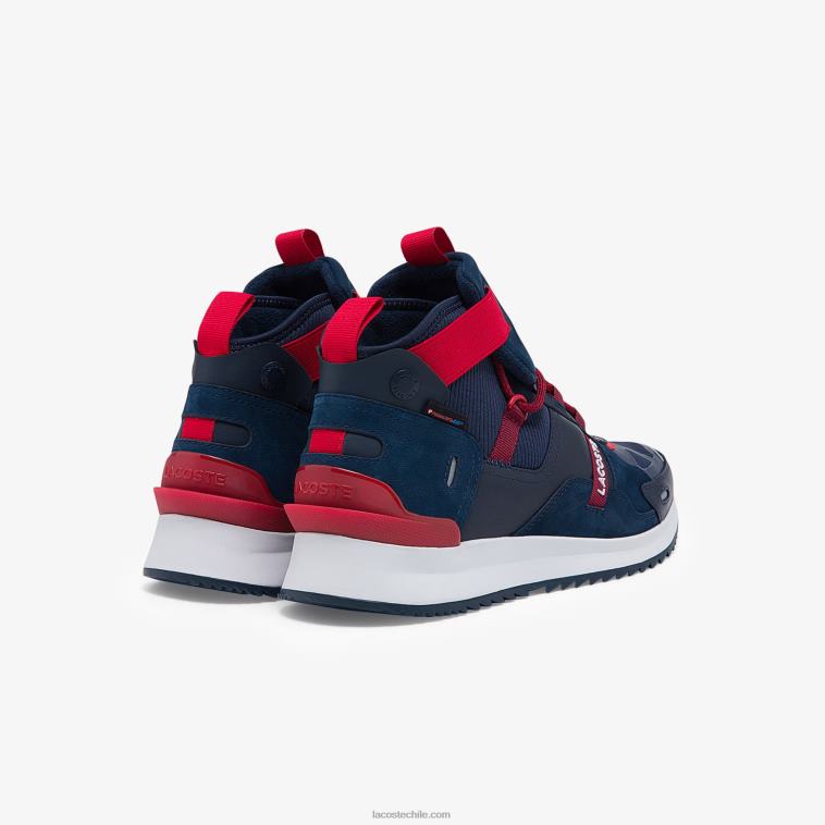 hombres Lacoste azul marino y rojo 144 zapatillas run breaker de tejido y piel N6XZ21837