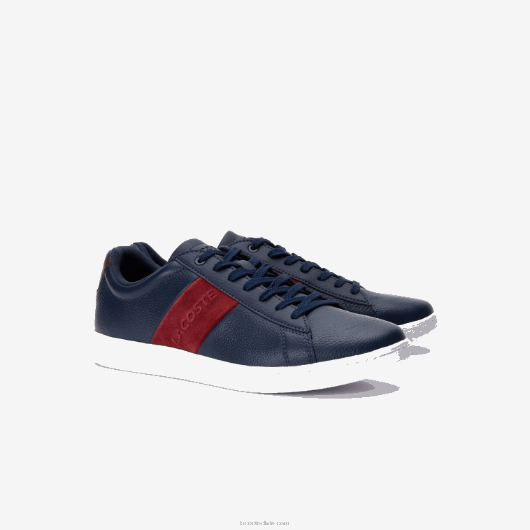 hombres Lacoste azul marino y rojo oscuro 5a5 zapatillas carnaby evo de piel y ante N6XZ21717