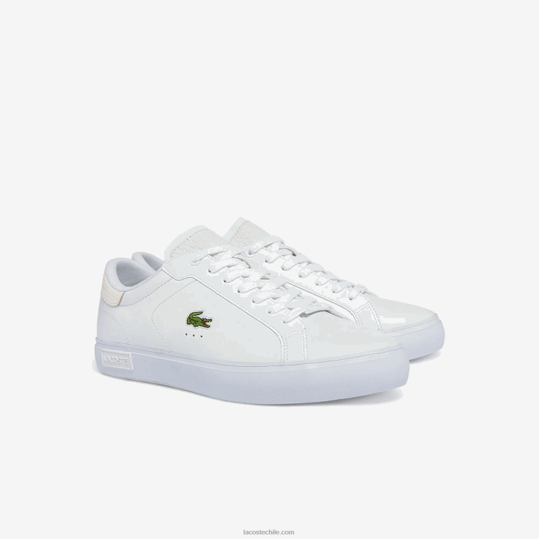 hombres Lacoste blanco 21g zapatillas powercourt de piel bruñida N6XZ21845