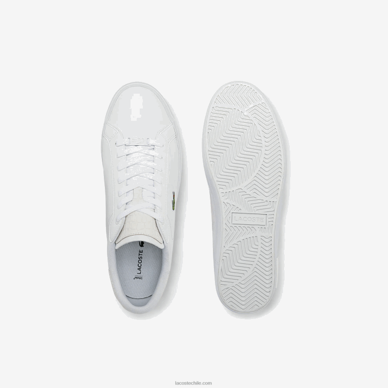hombres Lacoste blanco 21g zapatillas powercourt de piel bruñida N6XZ21845