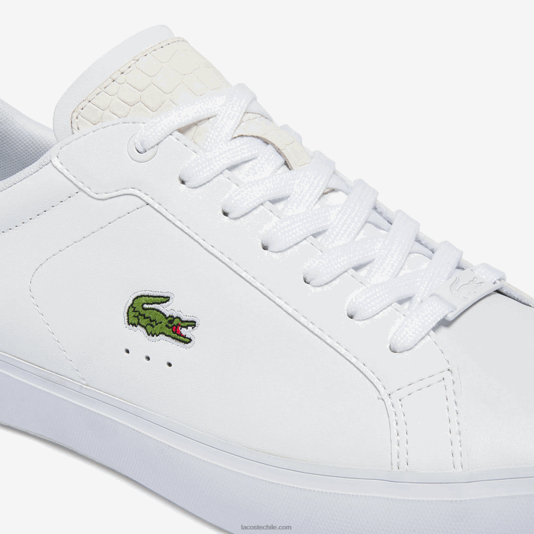 hombres Lacoste blanco 21g zapatillas powercourt de piel bruñida N6XZ21845