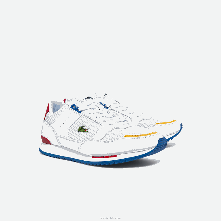 hombres Lacoste blanco/azul 080 zapatillas deportivas partner piste de tejido y piel N6XZ21888