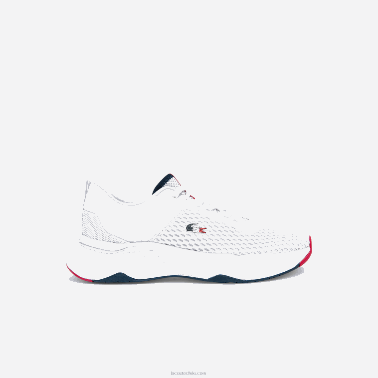 hombres Lacoste blanco/azul marino y rojo 407 zapatillas Court Drive de tejido texturizado N6XZ21861