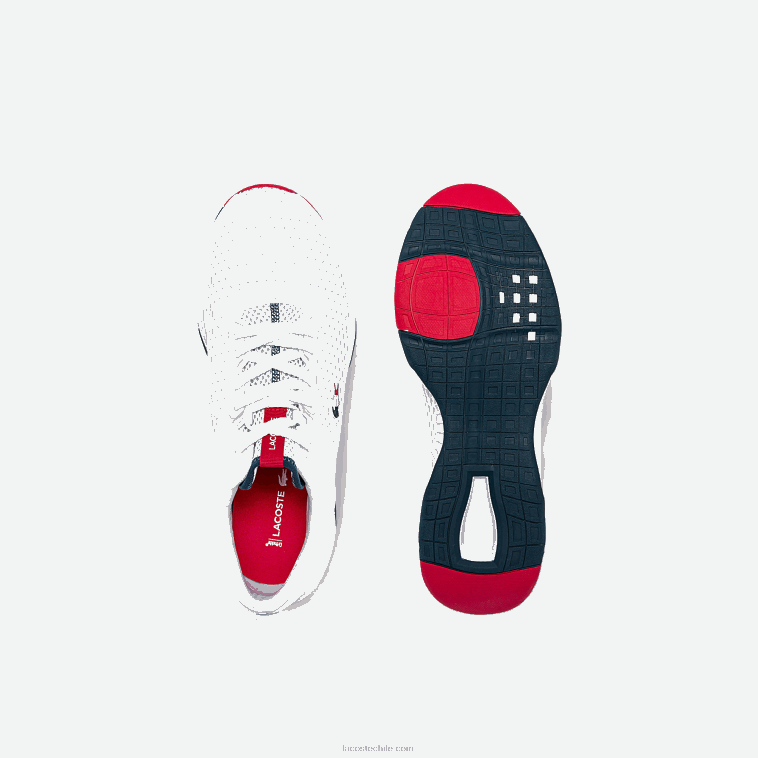 hombres Lacoste blanco/azul marino y rojo 407 zapatillas Court Drive de tejido texturizado N6XZ21861