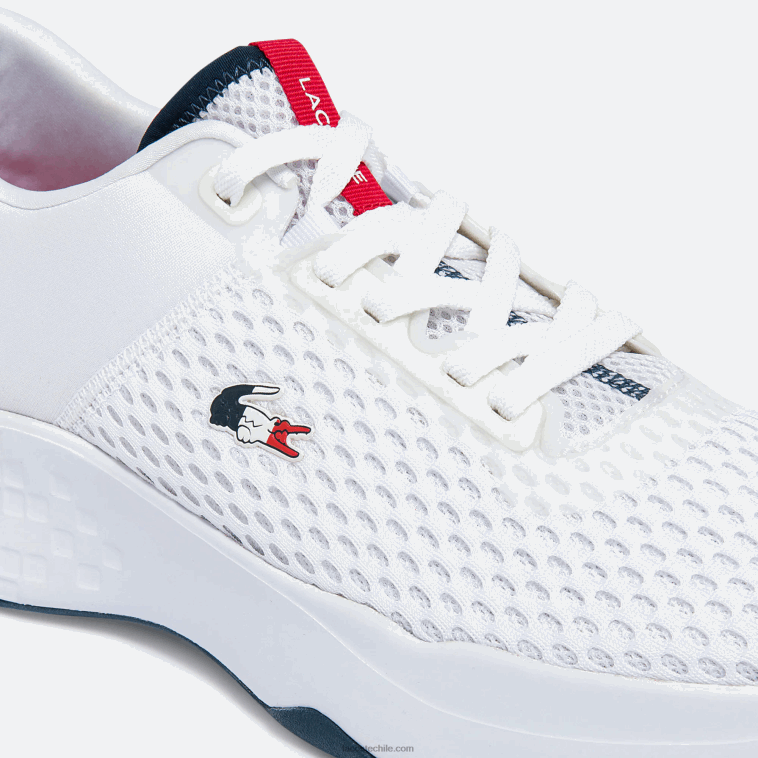 hombres Lacoste blanco/azul marino y rojo 407 zapatillas Court Drive de tejido texturizado N6XZ21861