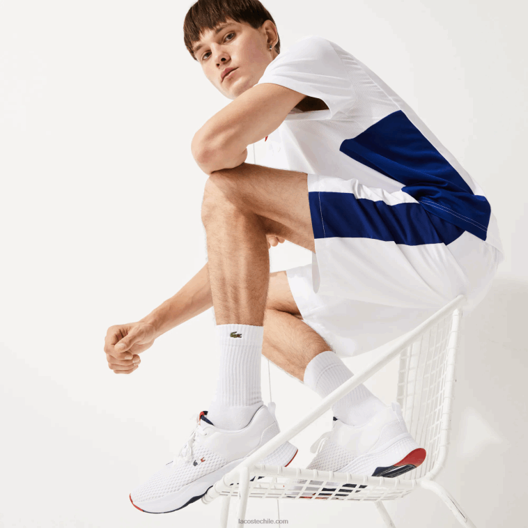 hombres Lacoste blanco/azul marino y rojo 407 zapatillas Court Drive de tejido texturizado N6XZ21861