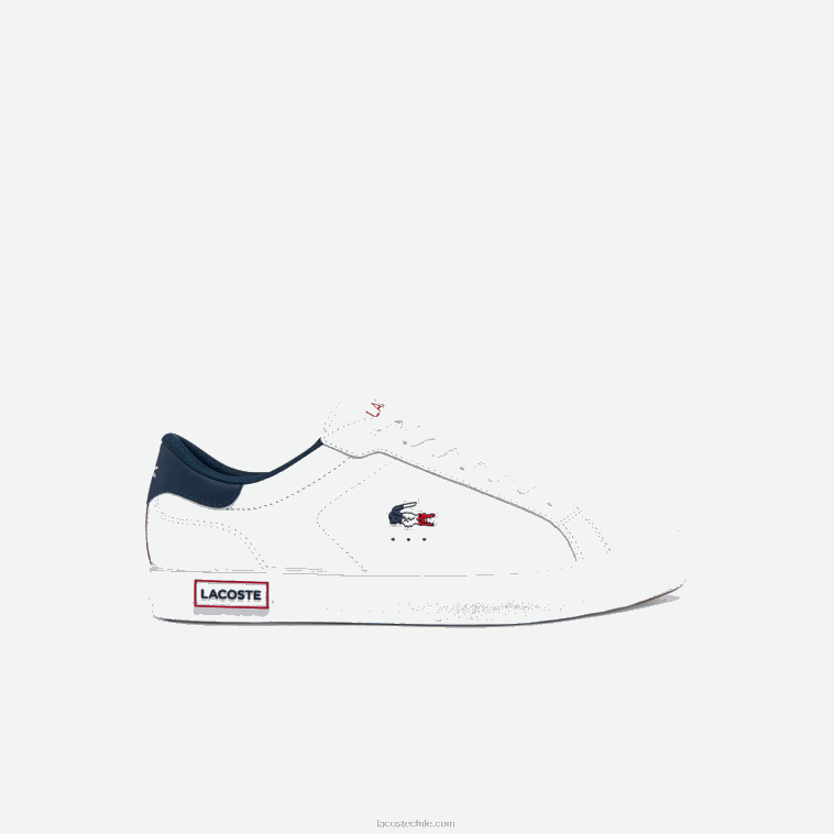 hombres Lacoste blanco/azul marino y rojo 407 zapatillas powercourt tricolor de piel N6XZ21858