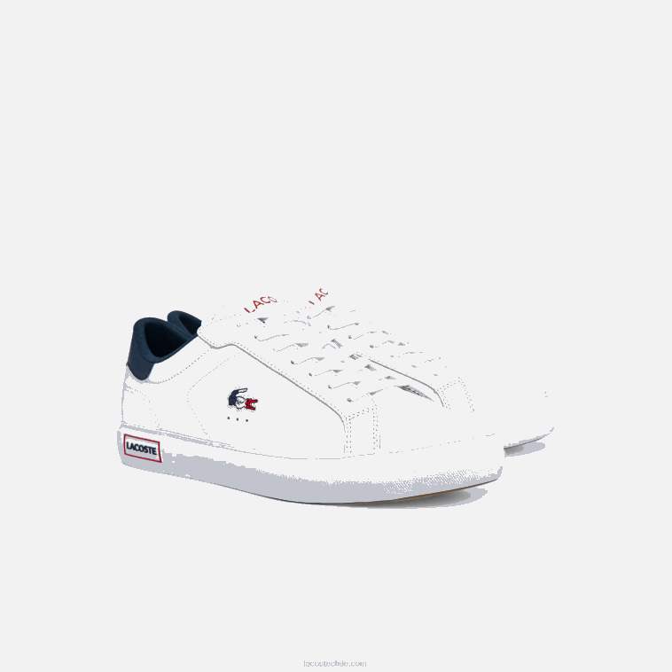 hombres Lacoste blanco/azul marino y rojo 407 zapatillas powercourt tricolor de piel N6XZ21858